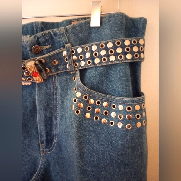 VTG Bonjour Embellished Jeans With Belt Size:Small (6/8) - Picture 5 of 11